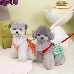 Striped pet vest harness set with ruffles and leash for small dogs and cats