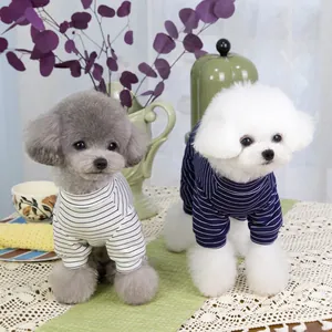 Striped cotton pet sweaters for small dogs in black and navy stripes home wear