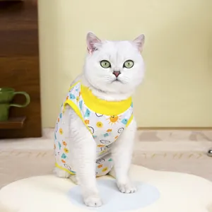Cute pet vest with sun and cloud patterns for cats and dogs in a cozy home setting