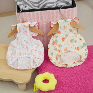 Floral and peach print pet dresses with ruffle sleeves for cats and small dogs