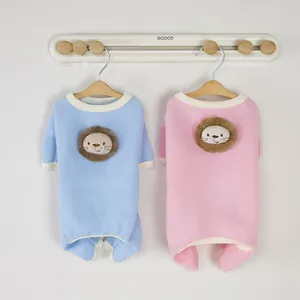 Cute Lion Embroidery Pet Jumpsuit Waffle Knit Four Legged Dog Pajamas Breathable Cat Clothes For Small Medium Dogs Blue Pink