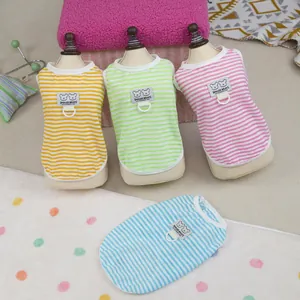 Breathable Striped Pet Vest Polyester Mesh Dog Cat Summer Sleeveless Shirt With D-Ring For Small Dogs Cats Clothing