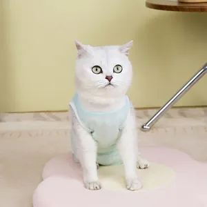 Breathable light blue mesh pet vest for cats and dogs with white trim for daily wear