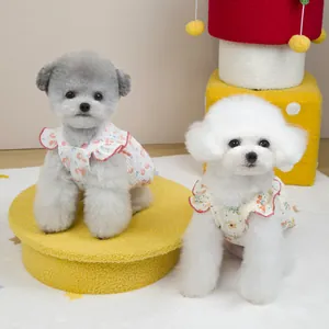 Cute pet summer dresses with ruffle collar and floral patterns for small dogs and cats