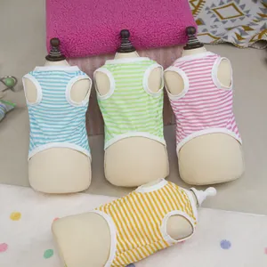 Pet summer vest set with four colors of thin striped cotton tanks for cats and small dogs
