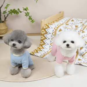 Pink and blue waffle knit four-legged pet pajamas for small dogs and cats