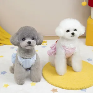 Cute striped pet vests with lace trim and large bows for small dogs or cats