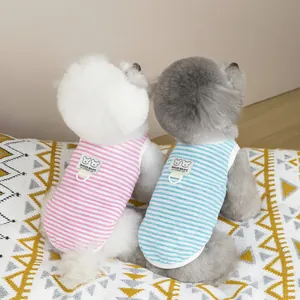 Striped cotton pet vests in pink and blue for small dogs or cats with back label