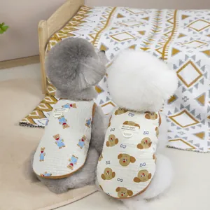 Breathable cotton pet vests with cute bear and dog prints featuring D-ring leash attachments