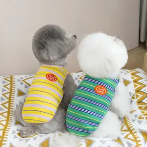 Gilet a righe per animali con toppa Good Luck per cani e gatti piccoli in tessuto a coste