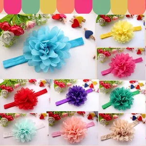 Bandeaux pour bébé avec fleurs en mousseline multicouches et bandes élastiques colorées