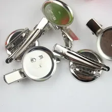 Silver metal hair clip bases with round flat trays for DIY jewelry making accessories