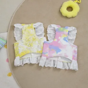 Tie-dye pet harness dresses with lace trim and UEFA CUP print for cats and dogs