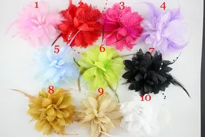 Fermagli per capelli a fiori di piume in stile etnico e fiori da polso in dieci colori