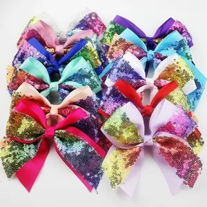 Close-up of colorful 5.5cm sequin bow accessories for children hair accessories
