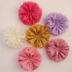 Elegant chiffon flower hair accessories in 6 assorted colors with fringe edges