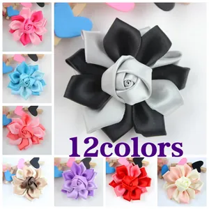 Têtes de Fleurs de Rose en Ruban de Satin Faites à la Main Pour Accessoires de Cheveux DIY Grands Pétales Pointus Fleur en Tissu Pour Décoration de Vêtements et Chapeaux de Filles