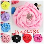 Detail of layered fabric flower accessories with rhinestone star and 14 color options