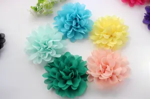 Close-up of colorful multi-layered chiffon flowers for DIY hair accessories and clothing