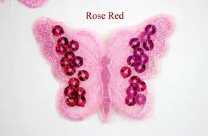 Rose red butterfly sequins embroidery patch for children's dance shoes and DIY clothing