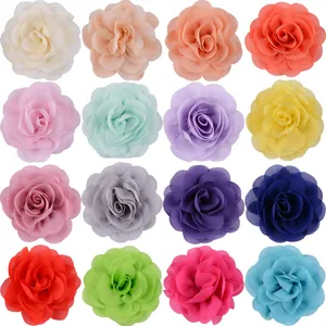 Handmade layered chiffon rose flowers in 16 assorted colors for hair accessories
