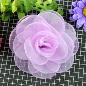 Fiore di Rosa in Organza Fatto a Mano 3D Bordo Bruciato Floreale Fai da Te Accessorio per Capelli per Fasce Fermagli Decorazione Abbigliamento Donna Bambini