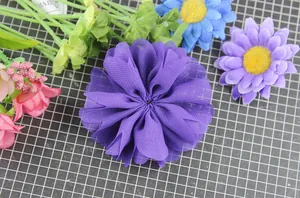 Detail of multi-layered dark purple chiffon flower for DIY hair accessories and crafts