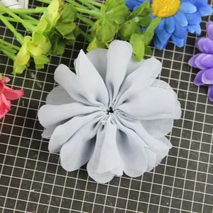 Handmade grey wavy chiffon flower applique for DIY hair accessories and garment decor