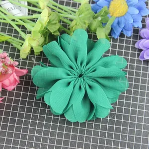 Green ruffled chiffon flower accessory for DIY hairpieces and decorative fabric crafts