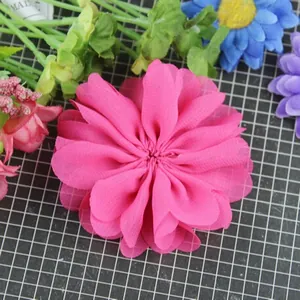 Fuchsia ruffled chiffon flower for DIY hair accessories and clothing decoration