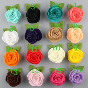 Flor de Rosa de Tela No Tejida Hecha a Mano Con Hojas Verdes Accesorios de Manualidades DIY Para Ropa Bolso Decoración de Pelo Boda