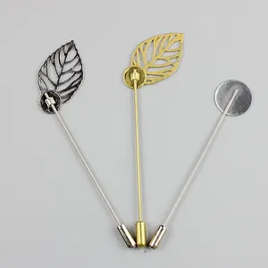 Spilla a Bastoncino con Vassoio Rotondo in Acciaio Inossidabile con Catena a Foglia Perla Oro Argento Revers per Abito Accessori Gioielli DIY