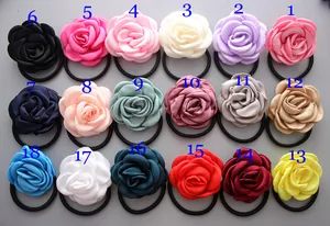 Satin rose flower hair ties set showing 18 vibrant colors for women stylish hair styling