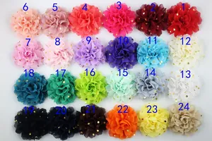 Chiffon flower brooch with gold polka dots in 24 colors for hair accessories