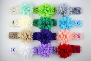 Set of 12 colorful baby headbands with 10cm chiffon flowers and crochet knit bands
