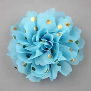 Large Chiffon Flower Brooch For Women Kids Gold Polka Dot Floral 3D Fabric Flower Clip For Wedding Party Photography Accessory