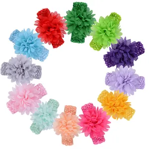 Chiffon Flower Baby Headband Soft Elastic Crochet Hairband For Toddler Girls Newborn Infant Hair Accessories Photography Props