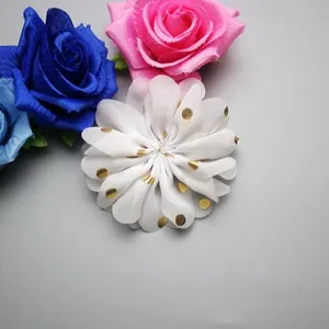 Handmade 8cm chiffon flowers with gold polka dots and satin roses for DIY accessories