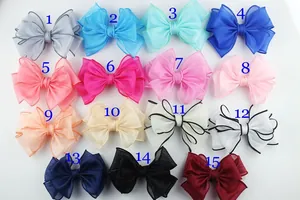 Assorted handmade organza ribbon bow clips set in 15 vibrant colors for DIY shoes and hair