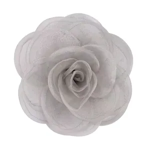 Rosa in organza bianco-argento 10cm fiore in tessuto fatto a mano per accessori DIY