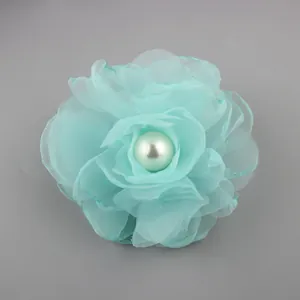 Handmade Burnt Edge Organza Rose Flower With Faux Pearl DIY Hair Accessories Clothing Decoration Mesh Flower For Crafts