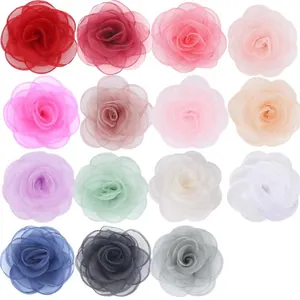 Fiori di Stoffa a Rosa in Organza Con Bordo Bruciato Fatti a Mano per Fai da Te Accessori Capelli Scarpe Matrimonio Decorazione