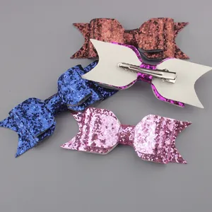 Mollette per capelli con fiocco glitterato per bambini in bronzo, blu, rosa e bianco