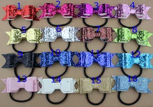 Set of 16 glitter bow hair ties for girls featuring elegant swallowtail designs in various colors