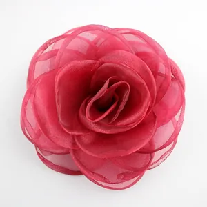 Rosa in organza rosso scuro da 10cm per fai da te, accessori per capelli e scarpe da mare