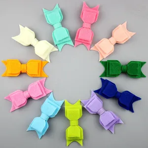 Set of 12 colorful double-layered felt bow hair clips in vibrant and pastel shades