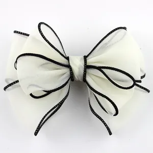 Handmade Pleated Chiffon Mesh Bow With Contrast Edge Flat Back Decoration For Hair Clips Shoes Clothing Accessories