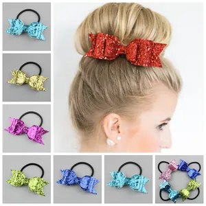 Elegant Korean Bow Hair Ties Shiny Glitter Fabric Swallowtail Elastic Hair Bands For Girls Kids Sweet Princess Hair Accessories