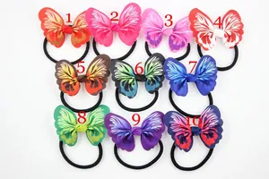 Set of 10 colorful butterfly bow elastic hair ties with textured grosgrain ribbon patterns