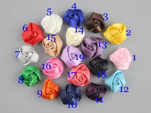 Set of 19 colorful handmade ribbon rose boutonnieres for men suit lapels and DIY crafts